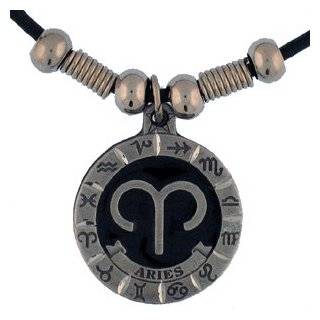 Aries Ram Sign Zodiac Symbol Stainless Steel Circle Pendant Necklace