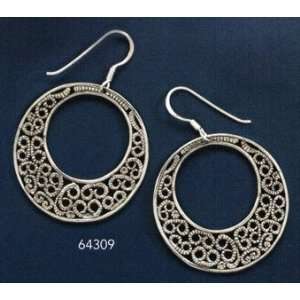 Oxidized Cut Out Circle Design Sterling Silver French Wire Earrings, 1 