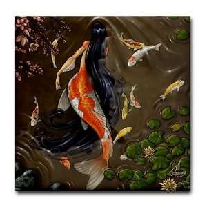  Koi Mermaid Art Tile Coaster by  Kitchen 