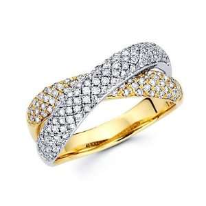   Tone Gold Diamond Cross Over Ring Band .86 ct (G H Color, I1 Clarity