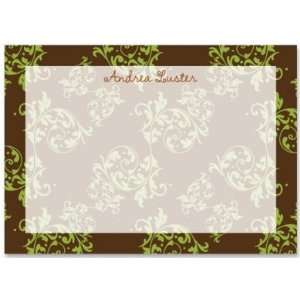   Pattern Brown & Lime Green Floral Flat Note Cards: Office Products