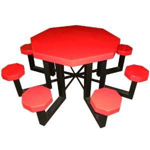   Tables 347A0010 48 Inch Octagon Aluminum Picnic Table, Red Patio