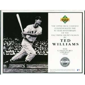 1992 Upper Deck Ted Williams Baseball Triple Crown Commemorative Sheet 