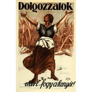  1959 Poster Erno Barta Hungary Hungarian Peasant Wheat 