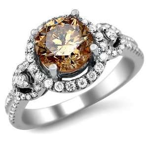   90ct Fancy Brown Round Diamond Engagement Ring 14k White Gold: Jewelry