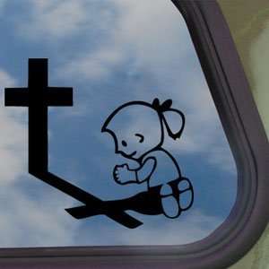 Girl Praying At Cross Black Decal Truck Window Sticker 