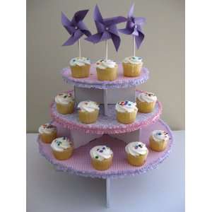  NEW! Girly Girl Pink and Purple 3 Tiered Cupcake Stand w 