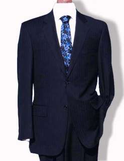 Daniele $1295 Navy Blue Twill Stripe 150 Wool Mens Suit  