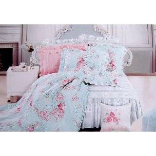   Elegant Blue Rose/pink Gingham 4pc Bedding Set, Queen