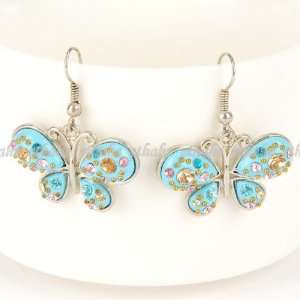    Butterfly Shiny Piercing Ear Rings Earrings Blue