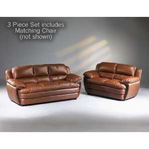  3pc Traditional Brown Italian Leather Sofa Loveseat Chair 
