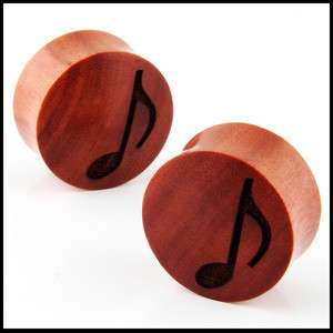 Pair Double Flare Carved Organic Music Note Sawo Wood Ear Plugs Gauges 