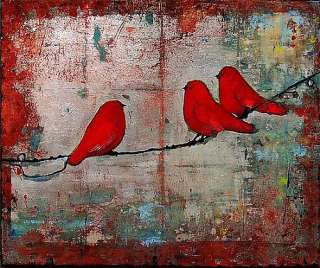 red birds on a wire Print of painting blendastudio art  