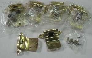 pair Bright Brass Self closing Cabinet Hinges 3/8 offset  
