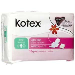 Kotex Ultra Thin, Long Maxi Pads with Wings 16 ct (Quantity of 5)