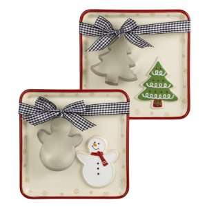   Christmas Tree Square Plates with Matching Shape Cookie Cutters, Set