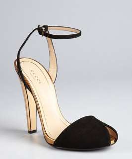Gucci black suede Delphine ankle strep mirrored heel sandal