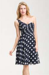 Adrianna Papell One Shoulder Polka Dot Chiffon Dress Was $138.00 Now 