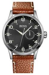 BOSS Black Round Leather Strap Watch $235.00