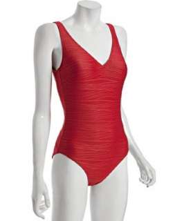 Gottex fire red Mikado Essentials v neck one piece swimsuit 