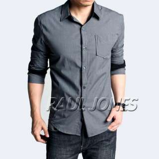   Mens slim fit luxury cotton Casual/Dress shirt best gifts Grey  