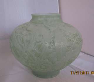 Phonix Glass Co. Rare Aqua/green Vase with Beautiful Birds 1920s 
