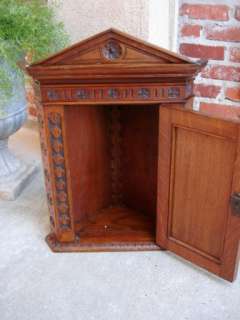   Antique Victorian English Carved Oak Corner Wall Cabinet Shelf Regency
