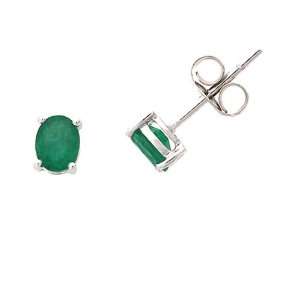   Genuine Emerald Oval Shaped 4 x 5 mm. Solitaire Stud Earrings Jewelry