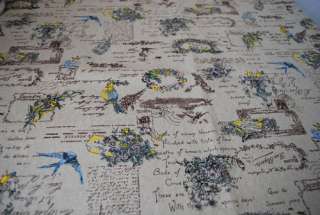 Cotton Linen Fabric   Vintage Swallow Bird Wreath Letter Daisy Flower 