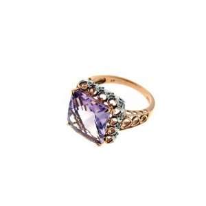  Pink Amethyst Diamond Rose Gold Ring: Jewelry