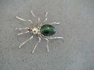 Auth.Native American Indian Silver/Green Malachite Spider Pin  