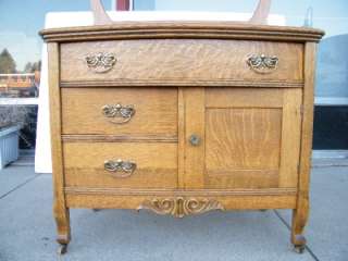 Circa 1895 Golden Tiger Oak Curved Front Commode With Towel Bar