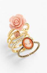 New Markdown Ariella Collection Floral & Cameo Stack Rings (Set of 5 