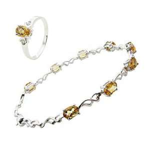  Classical Natural Citrine Bracelet and Ring Jewelry Set in 