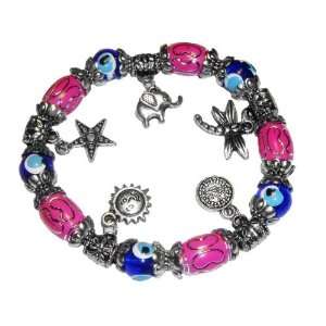  Pink Evil Eye Bracelet with Charms: Home & Kitchen