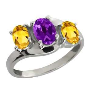   Oval Purple Amethyst and Yellow Citrine Sterling Silver Ring: Jewelry