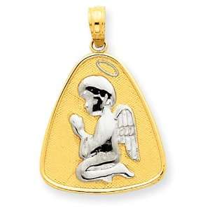  14k Gold & Rhodium Praying Angel Disc Pendant Jewelry
