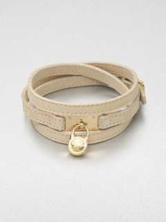 Michael Kors   Logo Padlock Accented Leather Wrap Bracelet/Metallic