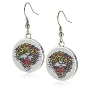 Ed Hardy Open Mouth Tiger Base Metal Printed Color Hook Earrings, 1 