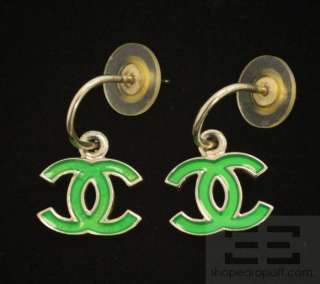 Chanel Emerald Green Monogram Dangle Earrings  
