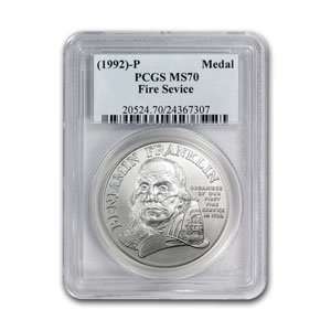  1992 Ben Franklin Firefighters Silver Medal 1 oz MS 70 