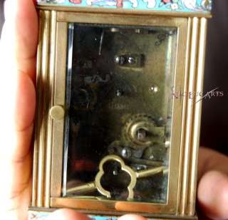 Antique French Carriage Clock Mantel Shelf Bronze Enamel rare 