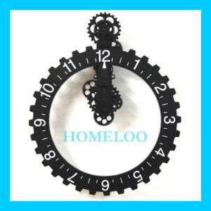 Modern Contemporary Mechanical Gear Wall Clock Black  