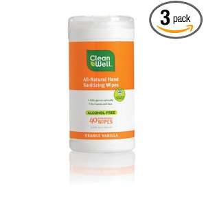 Cleanwell All natural Hand Sanitizing Wipes   Orange Vanilla Scent, 40 