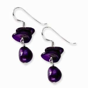   Silver Dark Purple MOP and Freshwater Cultured Pearl Earrings: Jewelry
