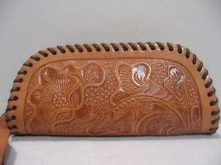 Vintage TOOLED Leather Small Clutch Change Purse  
