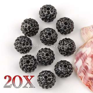 20Pcs BULK 10mm Black Crystal Loose Pave Disco Ball Spacer Jewelry 