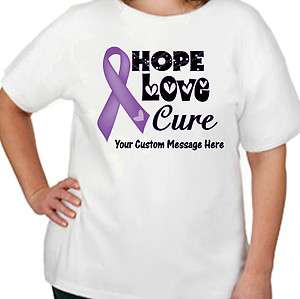 Thyroid Cancer Awareness Hope Love Cure Purple Ribbon T Shirt Small 