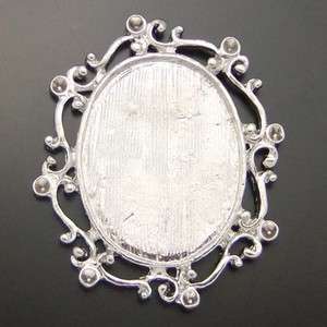 Silver tone lace oval vintage style cameo setting (inner 30*22mm 