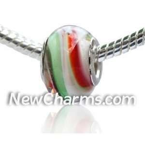   Orange White Blue And Green Swirl European Bead Pandora Style Jewelry